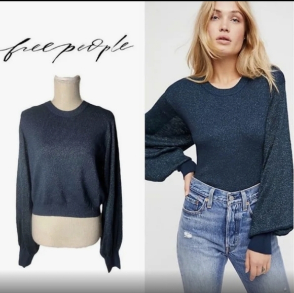 Free People Sweaters - Free People Let it Shine Lurex Sweater sz SML in Navy